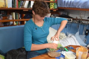 Marike making the Peppermint Crisp Tart for Franci's Bithday