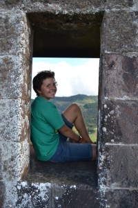 Karin at High Knoll Fort. This Fort stands 584 metres (1,916 ft) above sea level overlooking Jamestown and is the largest, most prominent and most complete of the forts and military installations on the island. 