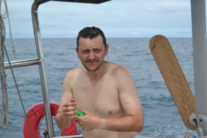 Frans "swimming" on the aft deck
