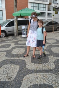 On the way to the Wanbersies. This is VERY typical of the pavements in Rio de Janeiro. Little black and white tiles packed in beautiful patterns. This one was just off the Ipanema beach. 