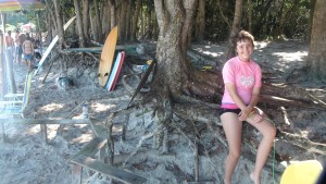 Karin J at Mendos Lopez beach on the seats among the Mangroves.
