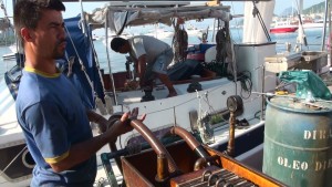 Our first attempt (and certainly not the only one) at cleaning our fuel. This was in Rio - and was done by the Yacht Club for a fee. We soon realised that this was not good enough.