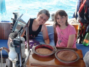Before we left the boat, we told them to bake banana bread, since we had some very ripe bananas - and they did! Found the recipe and did it all on their own. ^_^