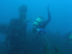 Marike diving on a wreck. 