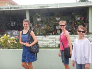 Marike, Franci and Sophia. We are walking in the nearest neighbourhood to our Fajardo anchorage. There were no shops close by and the houses in the area all came equipped with burglar bars. In this photo they are interestedly decorated.